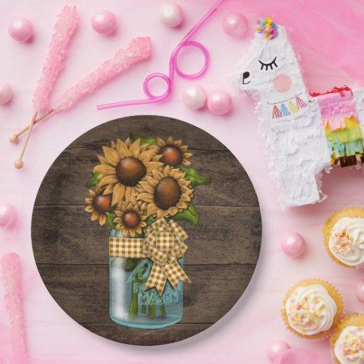 Dinnerware Reception Rustic Sunflower Wood Papieren Bordje (Feest)