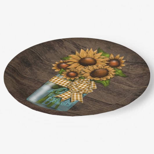 Dinnerware Reception Rustic Sunflower Wood Papieren Bordje (Gekanteld)