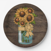 Dinnerware Reception Rustic Sunflower Wood Papieren Bordje (Voorkant)