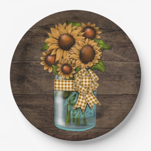 Dinnerware Reception Rustic Sunflower Wood Papieren Bordje (Voorkant)