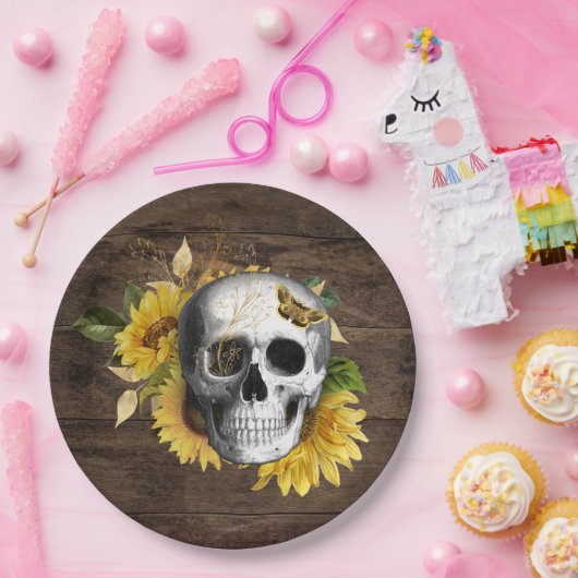 Dinnerware Reception Rustige Sunflower Skull Papieren Bordje (Feest)