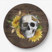 Dinnerware Reception Rustige Sunflower Skull Papieren Bordje (Voorkant)