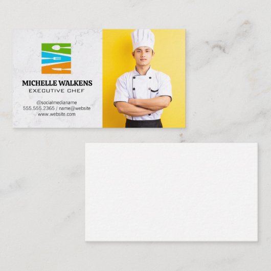 Dinnerware Restaurant Logo | Chef in uniform Visitekaartje (Voorkant / Achterkant)