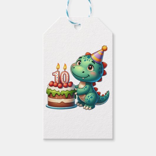 Dino 10e verjaardag cadeaulabel (Voorkant)