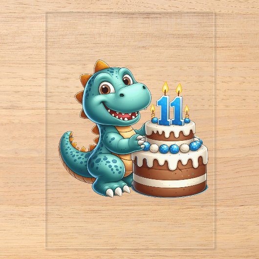 Dino 11e verjaardag acryl uitnodigingen (Voorkant)
