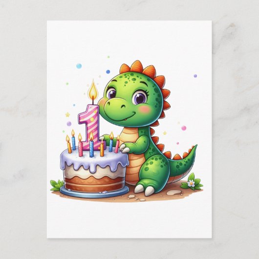 Dino 1e verjaardag feestdagenkaart (Voorkant)