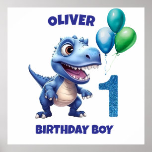 Dino 1e verjaardag jongen gepersonaliseerde poster