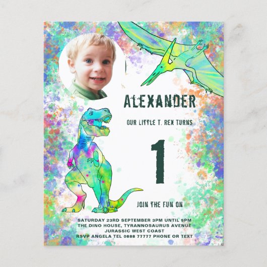 Dino 1e Verjaardagsfeest Budget Flyer (Voorkant)