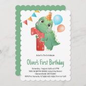 Dino 1e verjaardagsfeest uitnodiging (Voorkant / Achterkant)