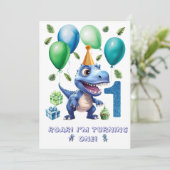 Dino 1e Verjaardagsuitnodiging Jongen - Persoonlij Kaart (Staand voorkant)