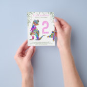 Dino 2e verjaardagsfeest budget Uitnodiging roze Flyer (Hand)