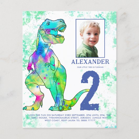 Dino 2e verjaardagsfeest Foto Budget Flyer (Voorkant)