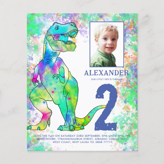 Dino 2e verjaardagsfeest Foto Budget Flyer (Voorkant)