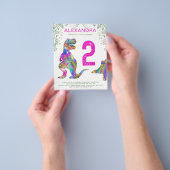 Dino 2e verjaardagsfeest uitnodiging budget roze flyer (Hand)