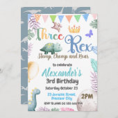 Dino 3e verjaardag drie T-Rex jongen uitnodiging (Voorkant / Achterkant)