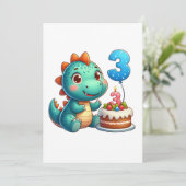 Dino 3e verjaardag feestdagenkaart (Staand voorkant)