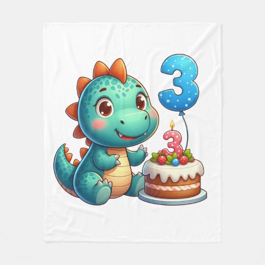 Dino 3e verjaardag fleece deken (Voorkant)