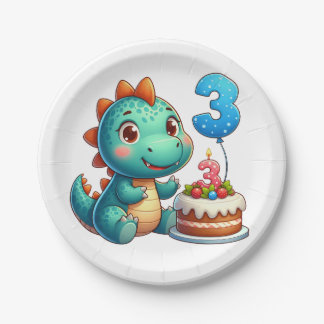 Dino 3e verjaardag papieren bordje