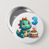 Dino 3e verjaardag ronde button 7,6 cm (Voorkant /achterkant)