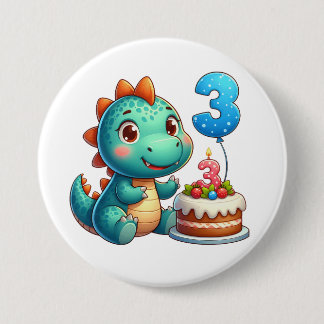 Dino 3e verjaardag ronde button 7,6 cm