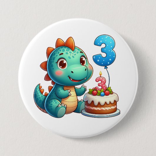 Dino 3e verjaardag ronde button 7,6 cm (Voorkant)