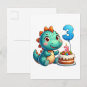 Dino 3e verjaardag uitnodiging briefkaart (Voorkant / Achterkant)