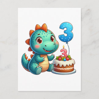 Dino 3e verjaardag uitnodiging briefkaart