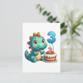 Dino 3e verjaardag uitnodiging briefkaart (Staand voorkant)