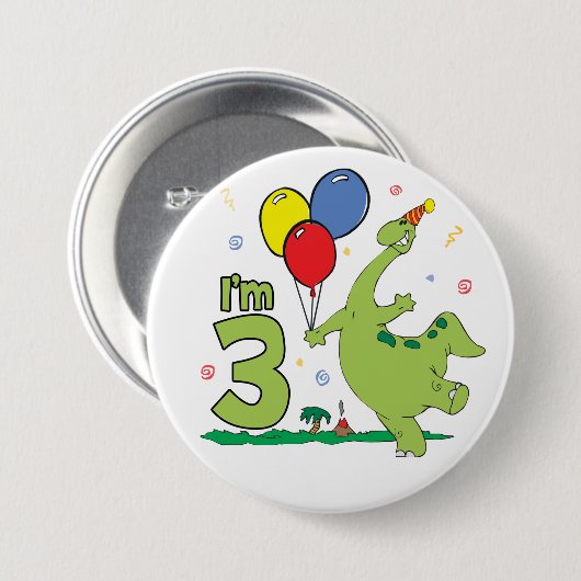 Dino 3rd Birthday Button (Voorkant /achterkant)