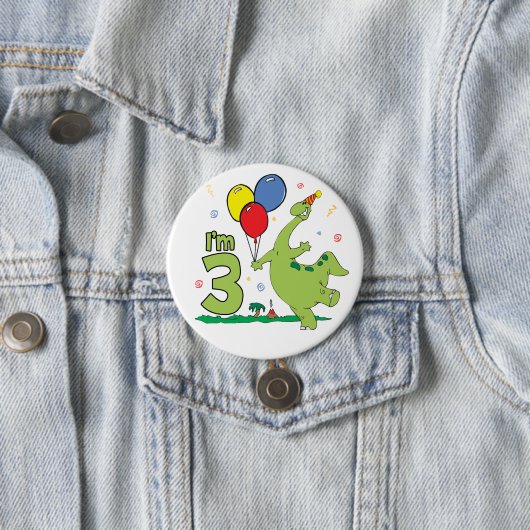 Dino 3rd Birthday Button (In situ)