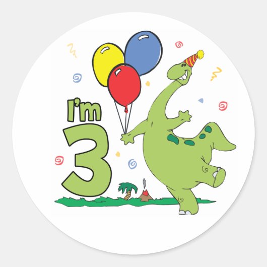 Dino 3rd Birthday Classic Round Sticker (Voorkant)