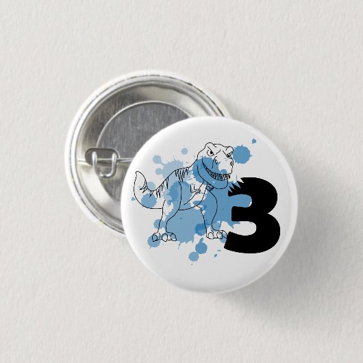 Dino 3rd Birthday Pin Ronde Button 3,2 Cm (Voorkant /achterkant)
