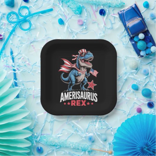 Dino 4 juli Amerisaurus T Rex Grappig Papieren Bordje (Feest)