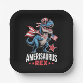Dino 4 juli Amerisaurus T Rex Grappig Papieren Bordje (Voorkant)