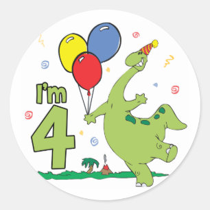 Dino 4e verjaardag ronde sticker