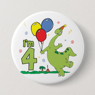 Dino 4th Birthday Button