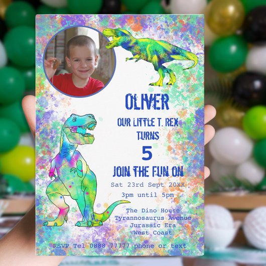 Dino 5de verjaardagsfeestje kaart