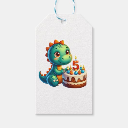 Dino 5e verjaardag cadeaulabel (Voorkant)