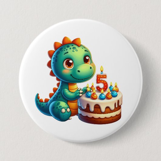Dino 5e verjaardag ronde button 7,6 cm (Voorkant)