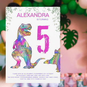 Dino 5e verjaardagsfeestje voor meisjes kaart