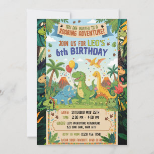 Dino 6de Verjaardag Jungle Feest Avontuur Vlakte Kaart