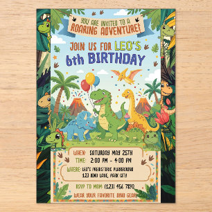 Dino 6de verjaardag Jungle Feest Vlak Acryl Uitnodigingen