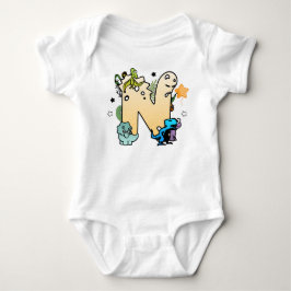 Dino-alfabet voor baby's met een naam die begint m romper
