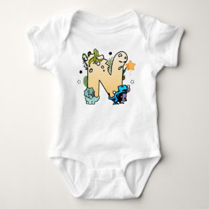 Dino-alfabet voor baby's met een naam die begint m romper
