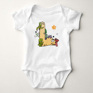 Dino-alfabet voor baby's met een naam die begint m romper