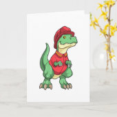 Dino als brandweerman met brandweerhelm kaart (Gele Bloem)