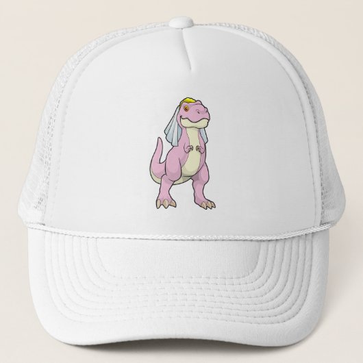 Dino als bruid op trouwfeest met sluier trucker pet (Voorkant)