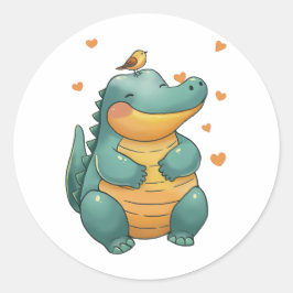 Dino and Little Bird Friends Ronde Sticker