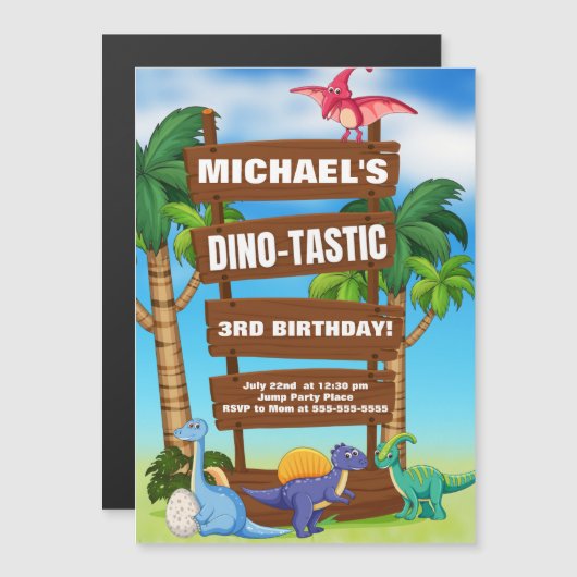 Dino Avontuur Verjaardag Extravaganza- Rullende Pl Magnetische Uitnodiging (Voorkant / Achterkant)