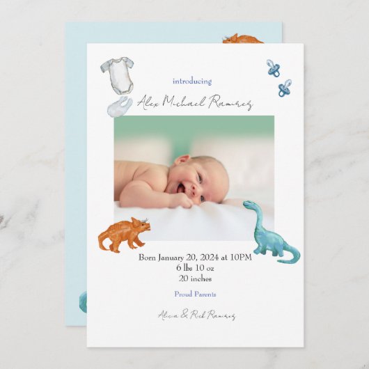 Dino baby geboorte aankondiging (Voorkant / Achterkant)